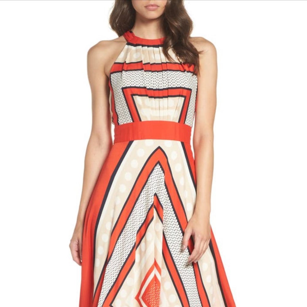 Eliza J Scarf Print Crêpe de Chine Fit & Flare Maxi Dress